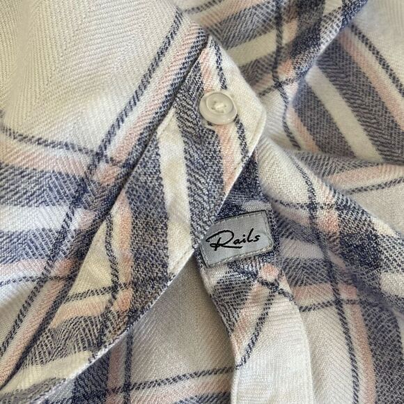 Rails Hunter Plaid Shirt Small Boyfriend Button Up White Blush Patriot Rayon Top - Picture 8 of 11